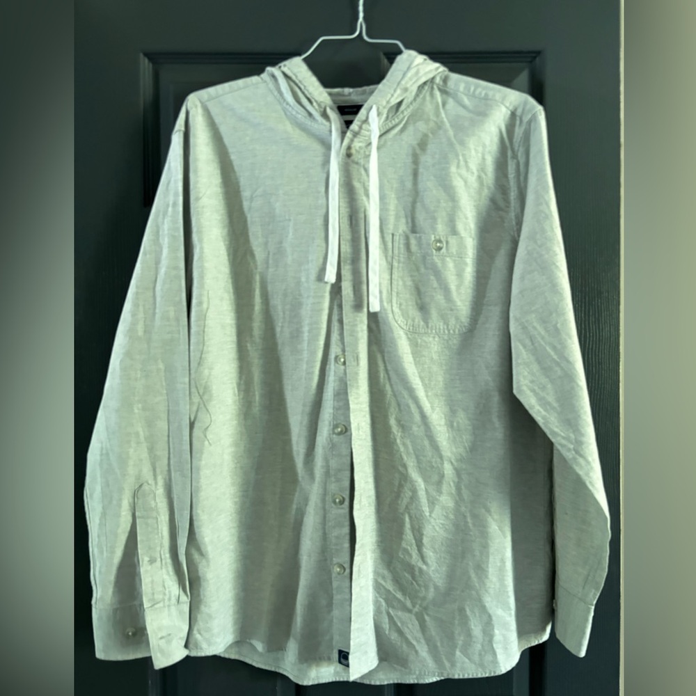 Even Tide Mens Button Down Hooded Woven Shirt